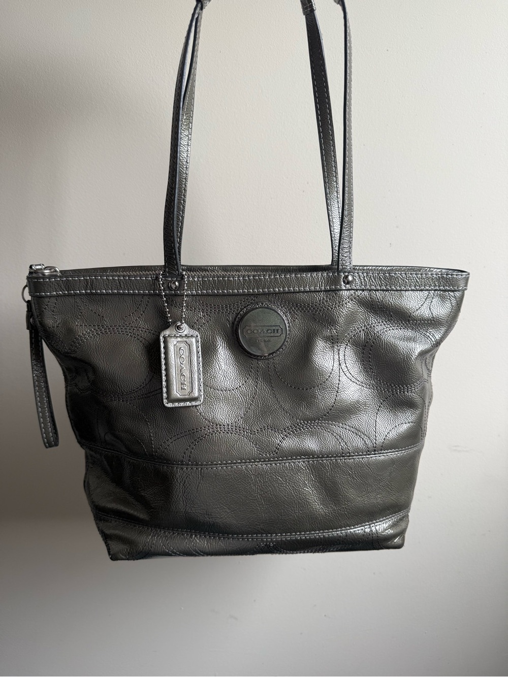 Coach F15142 Olive Metallic Patent Leather Tote